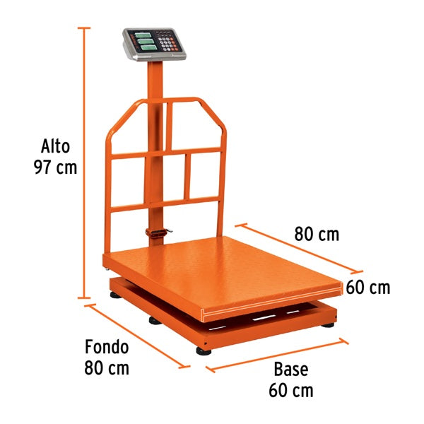 Báscula electrónica de plataforma, plegable, 600 kg, TRUPER, Truper, Mod. 15733