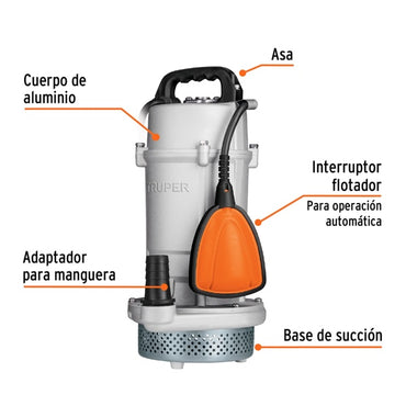 Bomba Sumergible Metálica Para Agua Limpia Uso Rudo 1 HP, Truper, Mod. 15003