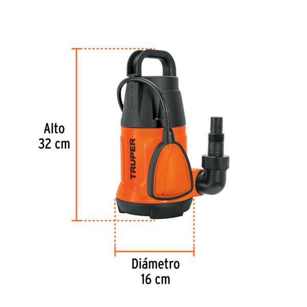 Bomba Sumergible Plástica Para Agua Limpia 1 HP, Truper, Mod. 12602