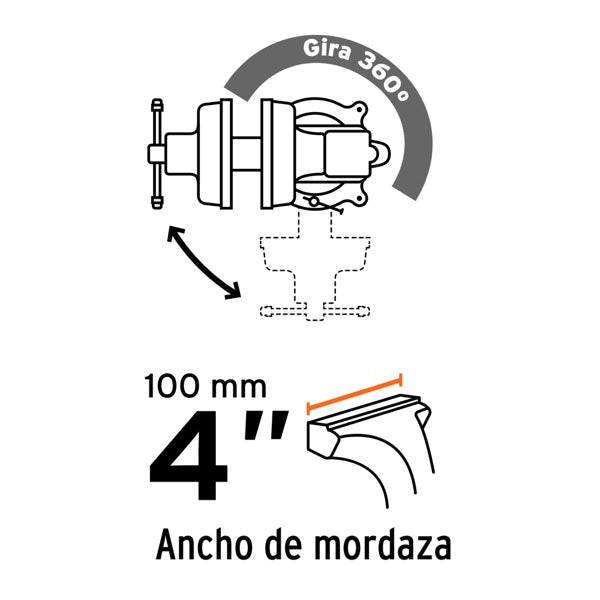 Tornillo De Banco 4" Tipo Europeo De Hierro Nodular, Truper, Mod. 100199