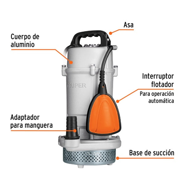 Bomba Sumergible Metálica Para Agua Limpia Uso Rudo 1 HP, Truper, Mod. 15003