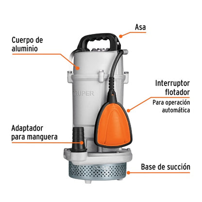 Bomba Sumergible Metálica Para Agua Limpia Uso Rudo 1 HP, Truper, Mod. 15003