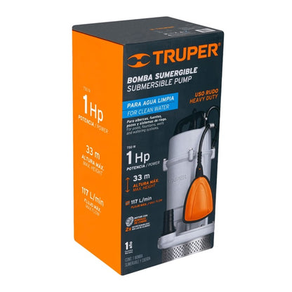 Bomba Sumergible Metálica Para Agua Limpia Uso Rudo 1 HP, Truper, Mod. 15003