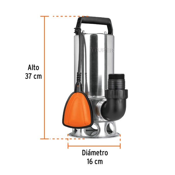 Bomba Sumergible Metálica Para Agua Sucia 1-1/2 HP, Truper, Mod. 12608