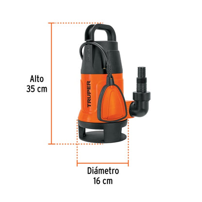 Bomba Sumergible Plástica Para Agua Sucia 1 HP, Truper, Mod. 12603