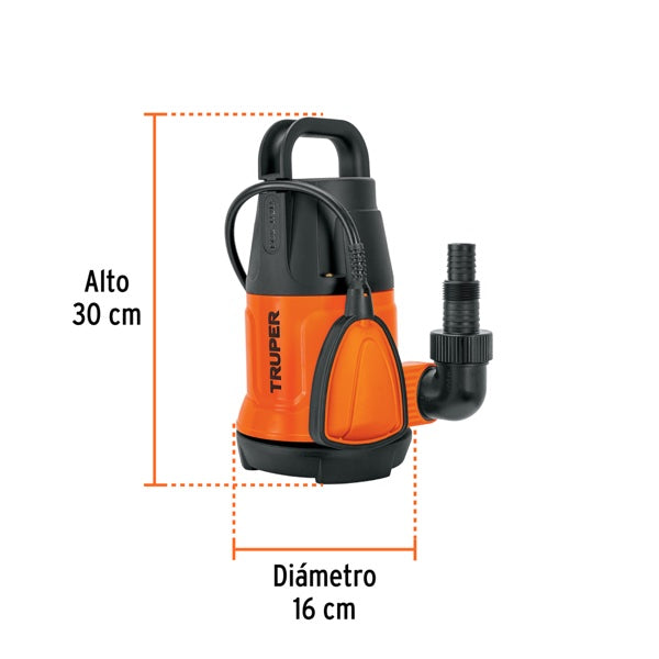 Bomba Sumergible Plastica Para Agua Limpia 1/2 HP, Truper, Mod. 12601
