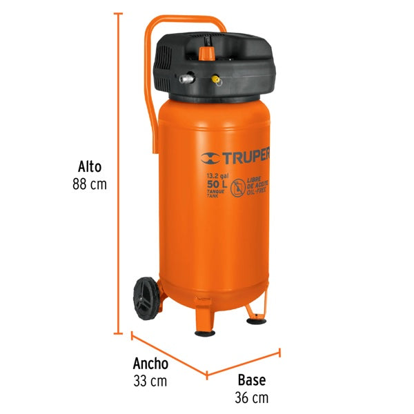 Compresor De Aire Libre De Aceite 50 L 3 HP (Potencia Máxima), Truper, Mod. 13847