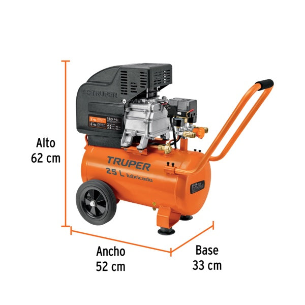 Compresor Horizontal 25 L 3 HP (Potencia Máxima) 127 V, Truper, Mod. 15006