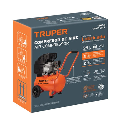 Compresor Horizontal 25 L 3 HP (Potencia Máxima) 127 V, Truper, Mod. 15006