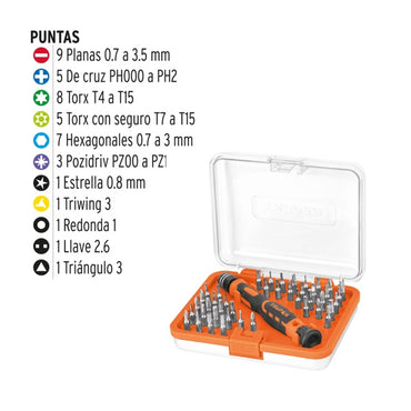 Desarmador De Precisión Con 42 Puntas Intercambiables, Truper, Mod. 14163