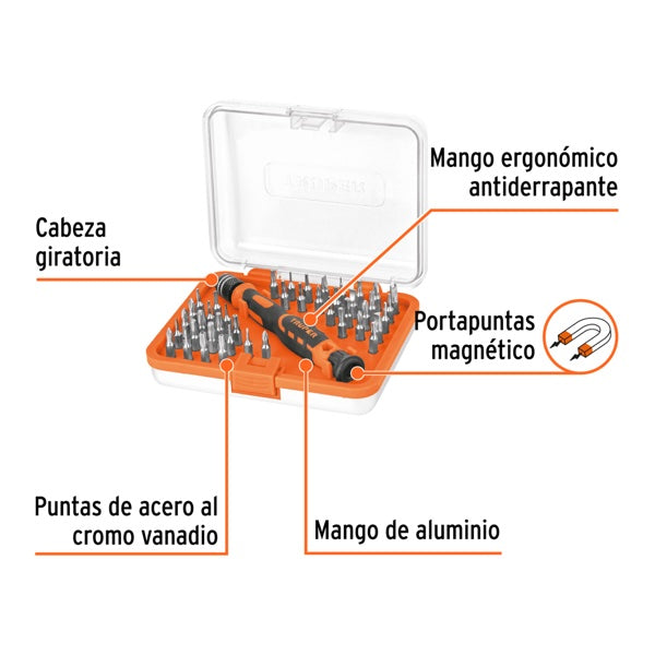 Desarmador De Precisión Con 42 Puntas Intercambiables, Truper, Mod. 14163