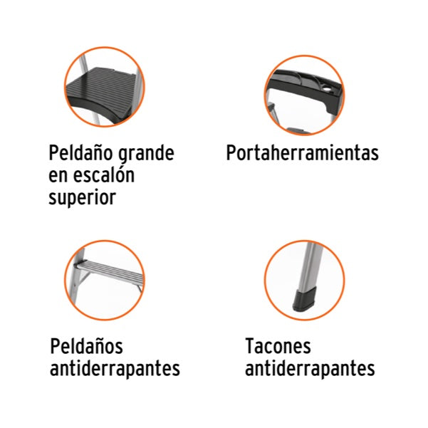 Escalerilla tubular plegable, 2 peldaños, aluminio, TRUPER