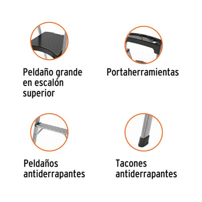 Escalerilla tubular plegable, 2 peldaños, aluminio, TRUPER