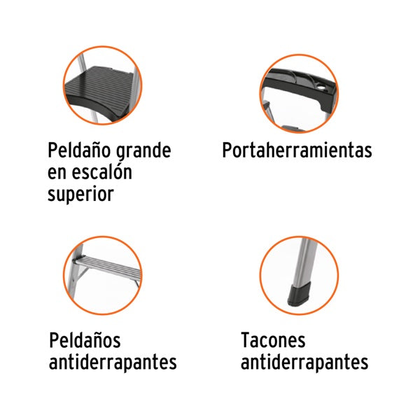Escalerilla tubular plegable, 3 peldaños, aluminio, TRUPER