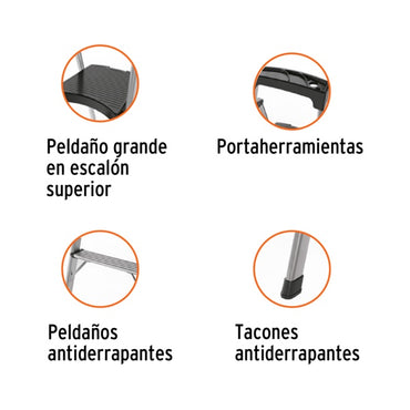 Escalerilla tubular plegable, 3 peldaños, aluminio, TRUPER