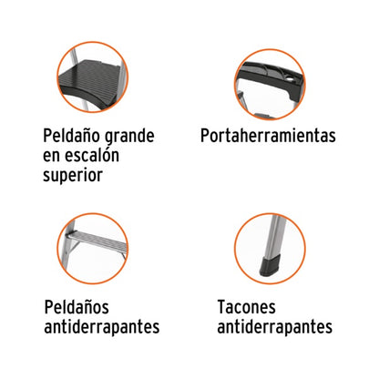 Escalerilla tubular plegable, 3 peldaños, aluminio, TRUPER