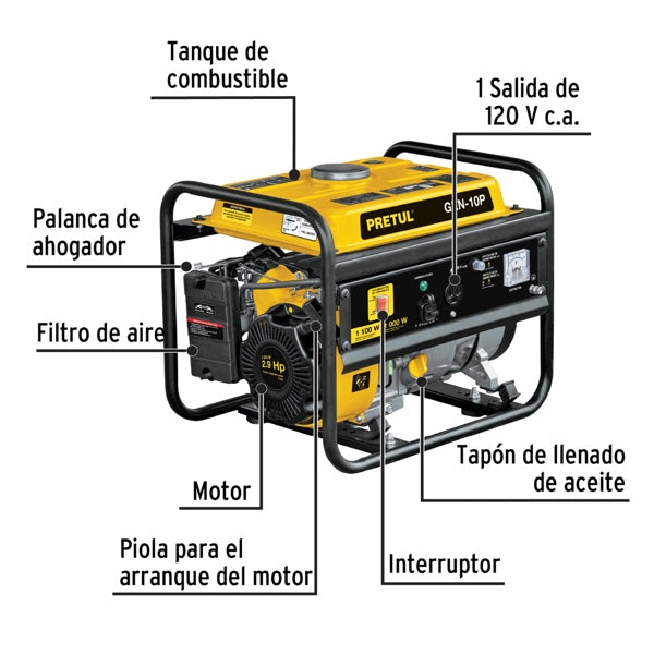 Generador Eléctrico Con Motor A Gasolina 1,100W, Pretul, Mod. 26033