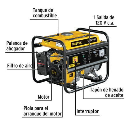 Generador Eléctrico Con Motor A Gasolina 1,100W, Pretul, Mod. 26033