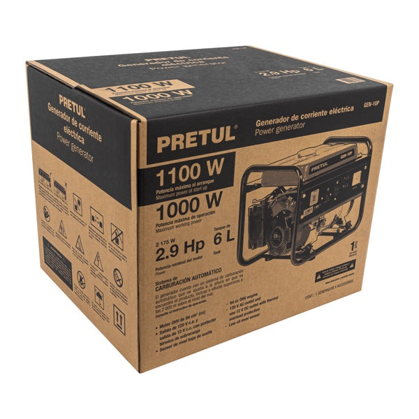 Generador Eléctrico Con Motor A Gasolina 1,100W, Pretul, Mod. 26033