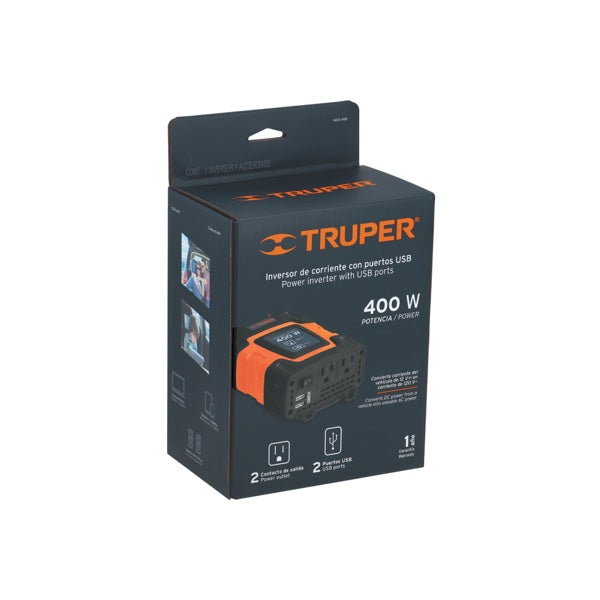 Inversor De Corriente 400 W, Truper, Mod. 10449