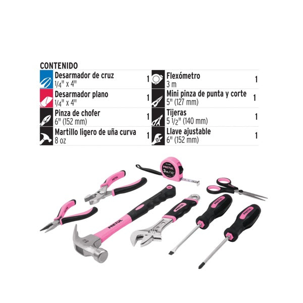 Juego Casero De Herramientas Para Dama 8 Piezas, Pretul, Mod. 21251