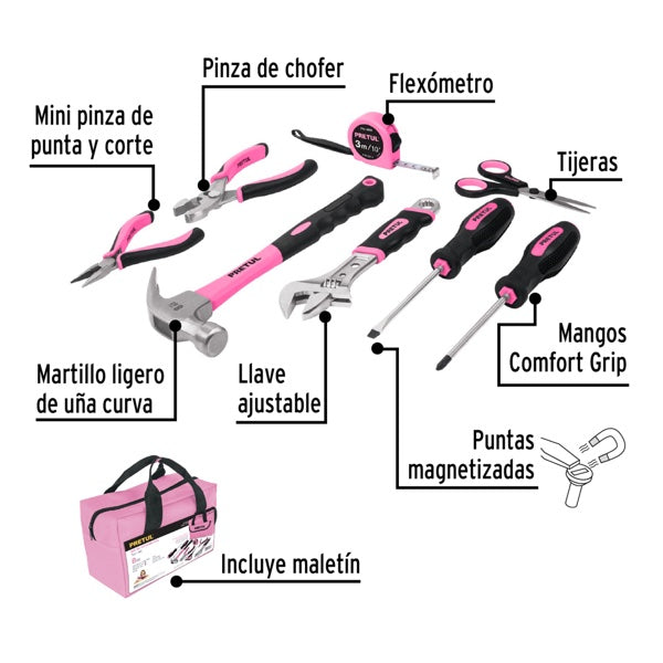 Juego Casero De Herramientas Para Dama 8 Piezas, Pretul, Mod. 21251