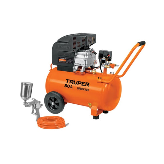 Kit Compresor 50 L 3-1/2 HP Manguera De PVC Y Pistola, Truper, Mod. 16095