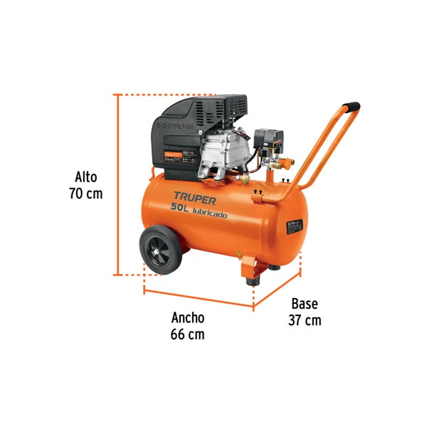 Kit Compresor 50 L 3-1/2 HP Manguera De PVC Y Pistola, Truper, Mod. 16095