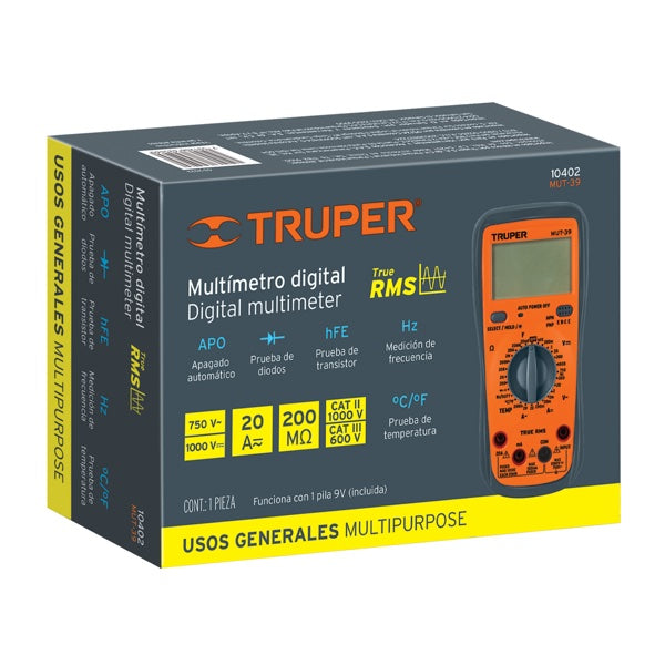 Multí­metro Digital Profesional Con RMS Verdadero, Truper, Mod. 10402