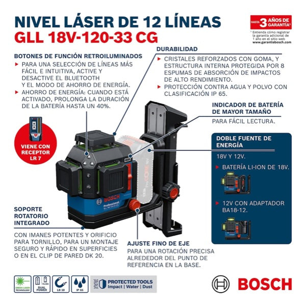 Nivel Laser GLL 18V -120-33CG Bosch