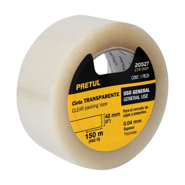 Paquete de 10 pz de Cinta De Empaque Transparente 150 M, Pretul, Mod. 20527