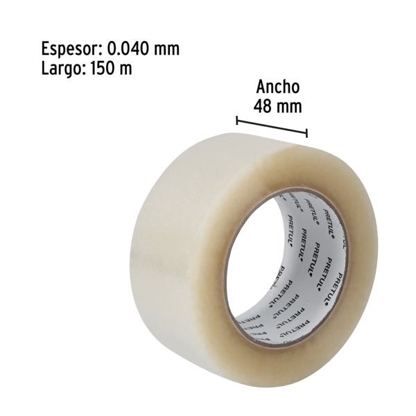 Paquete de 10 pz de Cinta De Empaque Transparente 150 M, Pretul, Mod. 20527