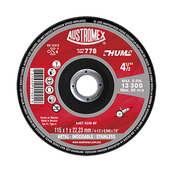 Paquete de 25 pz de Disco de corte plano super delgado para metal 4-1/2 778 Austromex