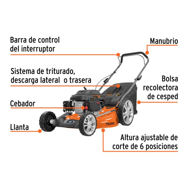Podadora Con Motor A Gasolina De 6 HP 22" De Corte, Truper, Mod. 19968