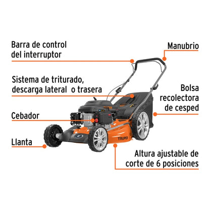 Podadora Con Motor A Gasolina De 6 HP 22" De Corte, Truper, Mod. 19968