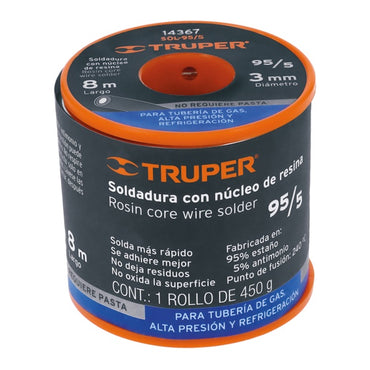 Soldadura Con Núcleo Resina 95/5 Tubería De Gas 450 G, Truper, Mod. 14367