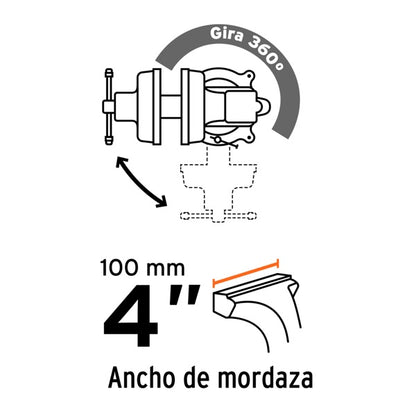 Tornillo De Banco 4" Tipo Europeo De Hierro Nodular, Truper, Mod. 100199